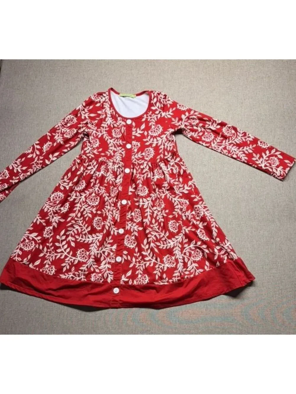 Girls Size 14 Red Floral Long Sleeve Button Front Dress Holiday